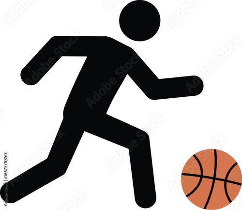 Stick figure dribbling basketball
