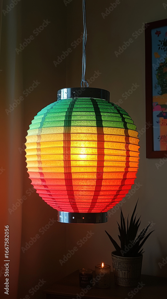 Fototapeta premium Bright and Colorful Ombre Hanging Paper Lantern in a Room,up by Nha Vu