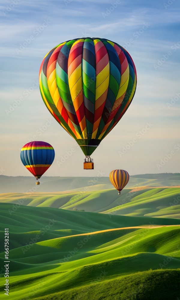 Obraz premium Whimsical Balloon Flight: A Colorful Sky Adventure