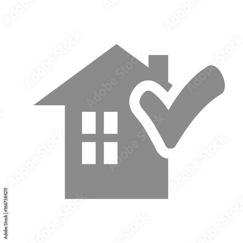 House with checkmark, real estate or security firm icon. Home insurance, house insured, secured and protected vector.