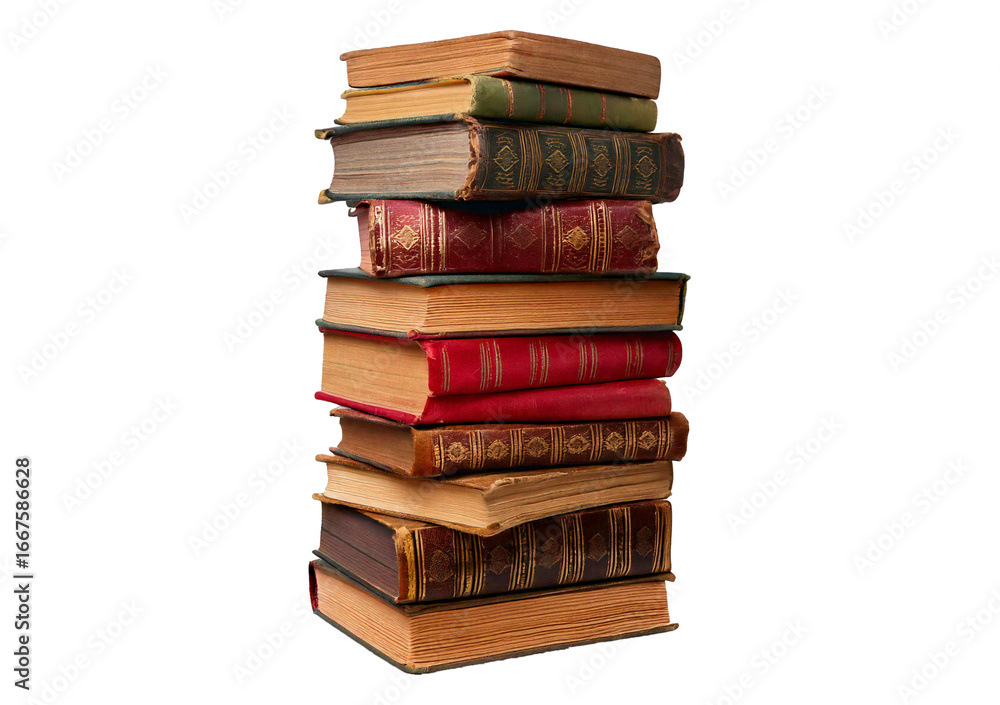 Fototapeta premium Stack of old book isolated on transparent or white background