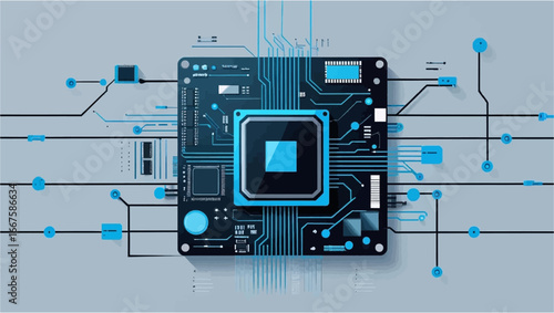 Square computer chip with electrical connections. Suitable for technology concepts, electronics industry, and hardwarerelated designs and projects marketing materials.