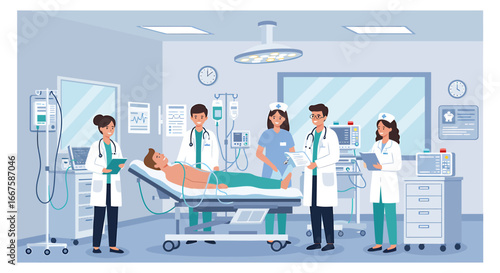 Medical Team Attending to Patient in Hospital Room New Image FX