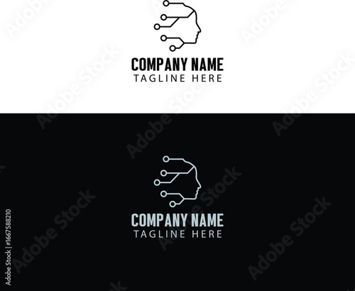 Digital Human Profile Logo with Circuitry