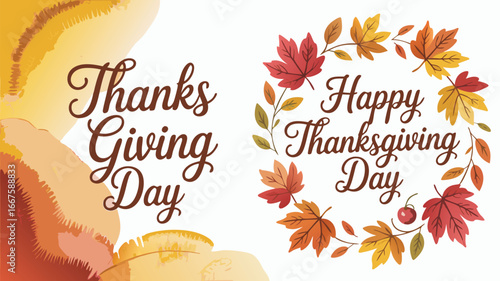 Festive Thanksgiving Day Greetings Autumn Leaves, Warm Colors, Holiday Wishes, and Seasonal Celebrations Displayed