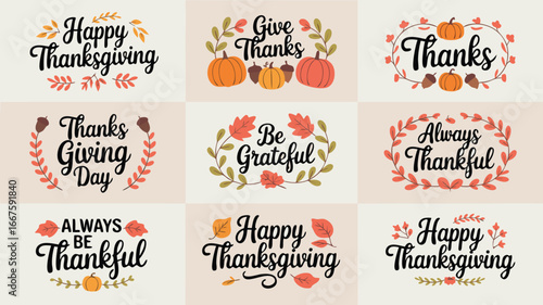 Thanksgiving Greetings Collage Happy Thanksgiving, Give Thanks, Be Grateful, Always Thankful with Autumnal Elements