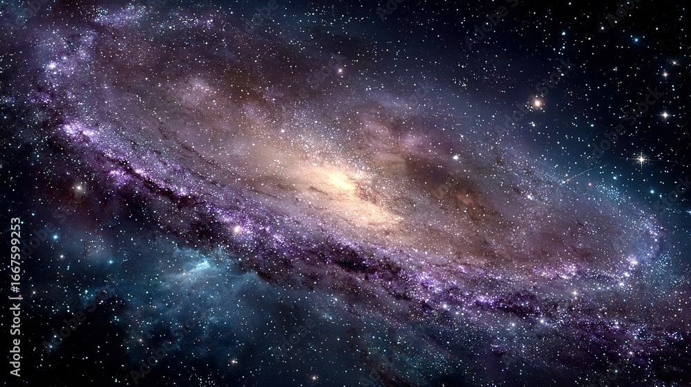 Fototapeta premium A colorful spiral galaxy with bright center and swirling arms in space.