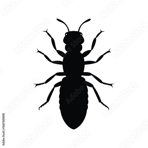 Silhouette of an ant with its legs and antennae displayed prominently, Ant with its leg silhouette vector illustration