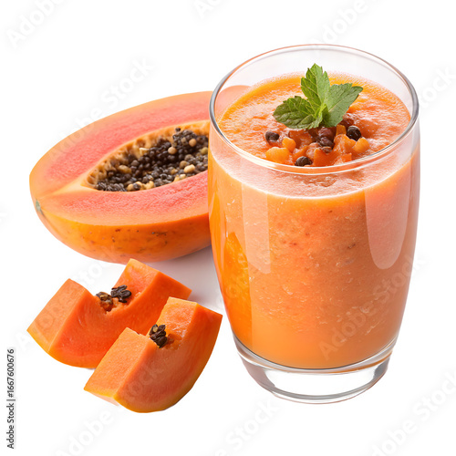 Refreshing papaya smoothie with fresh fruit and mint garnish
