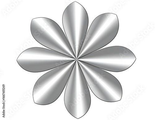 Eight-petal silver flower, metallic sheen, gradient shading