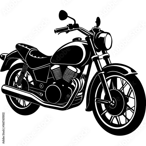 Black Silhouette of a Classic Motorcycle on a White Background motorbike bike
