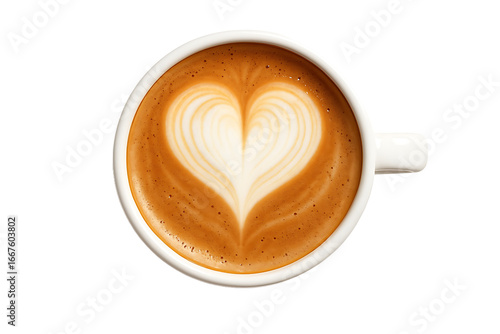 White Coffee Cup with Heart Latte Art Isolated on a Transparent Background