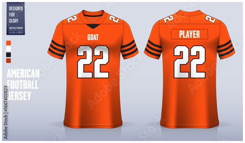 Orange and black American football jersey mockup template design. 