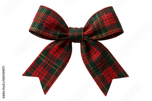Red and Green Plaid Fabric Bow Isolated on a Transparent Background