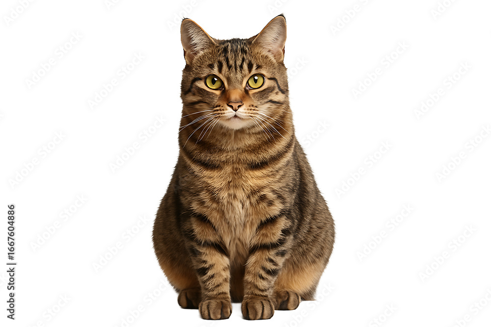 Fototapeta premium Tabby Cat Sitting Front View Isolated on a Transparent Background