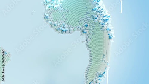 Earth globe rotates around. green and blue colors convey combination of technology and environment. Growing Network Over the Earth concept. 3D Render.