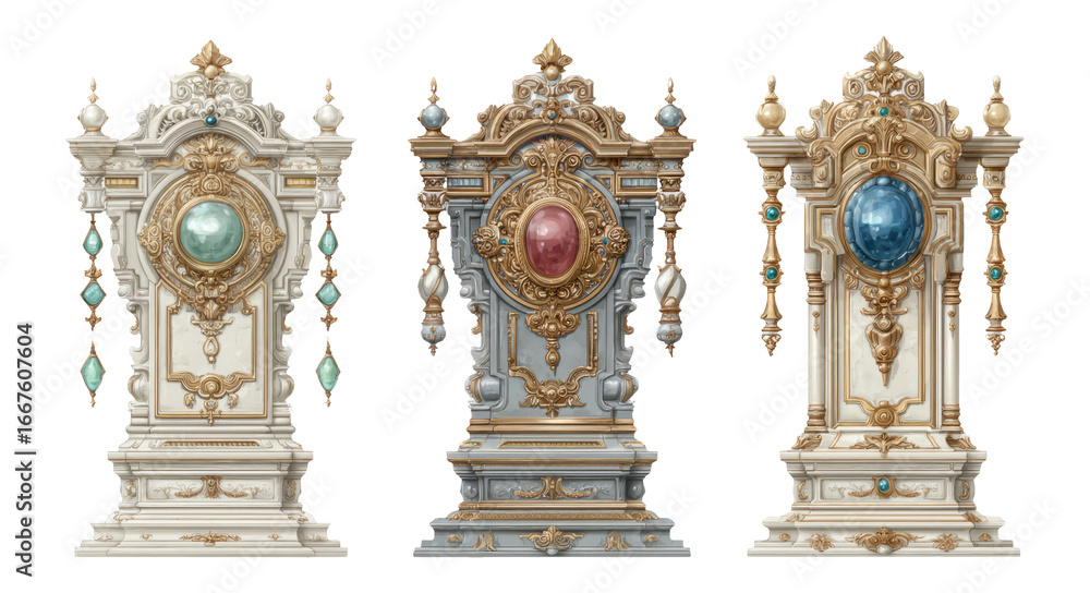 Fototapeta premium Elegant Decorative Clocks with Gemstone Accents on Transparent Background