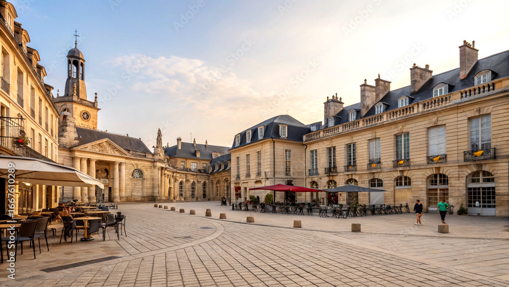 Fototapeta premium Charming view of place françois rude in dijon with historic plaza