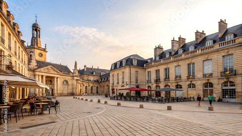 Charming view of place françois rude in dijon with historic plaza