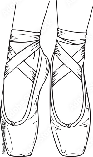 Elegant ballet pointe shoes illustration showcasing grace and artistry, perfect for dance studios, performance promotions, and artistic projects