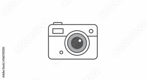 A simple, clean line drawing of a compact digital camera, perfect for illustrating photography or creative concepts