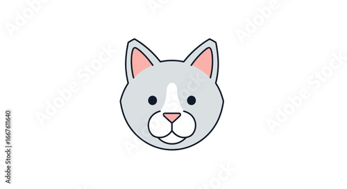 Adorable Gray Cat Face Illustration Simple Pet Icon Design