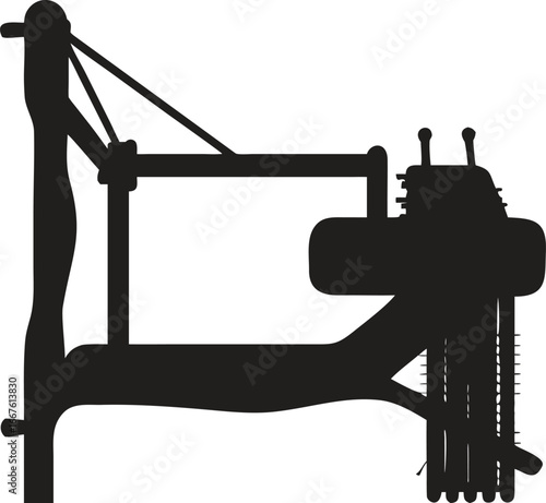 A black silhouette design of a traditional charpai cot bed icon isolated on white background. Vector illustration