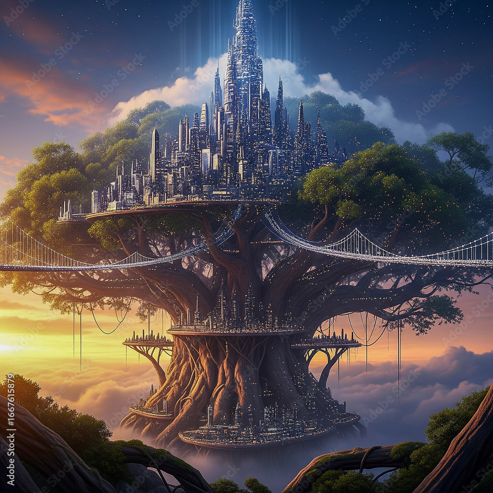 Fototapeta premium The Symbiotic Metropolis: A City on the World Tree