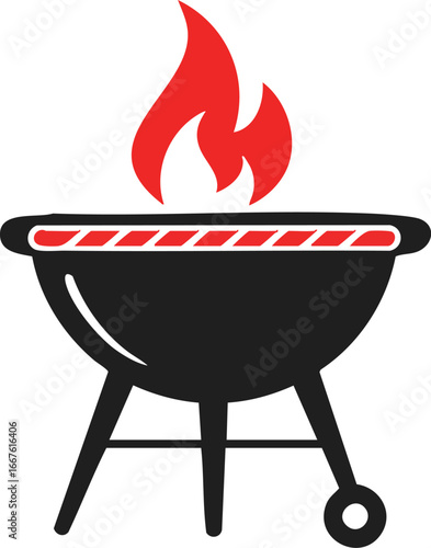 BBQ Grill Icon Flaming Charcoal Grill Design barbecue fire flame cooking food