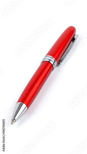 Red ballpoint pen, studio shot, white background