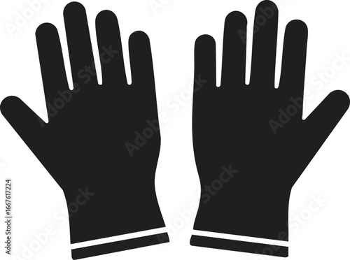 Black Rubber Gloves Icon on White protection hygiene cleaning medical healthcare safety