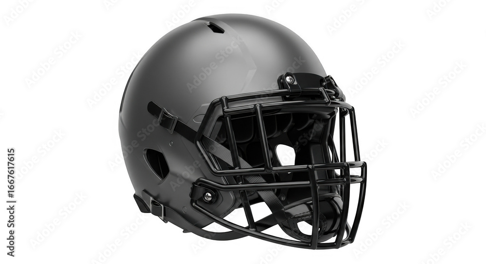 Fototapeta premium Modern matte black football helmet with protective cage for athletic competition and training