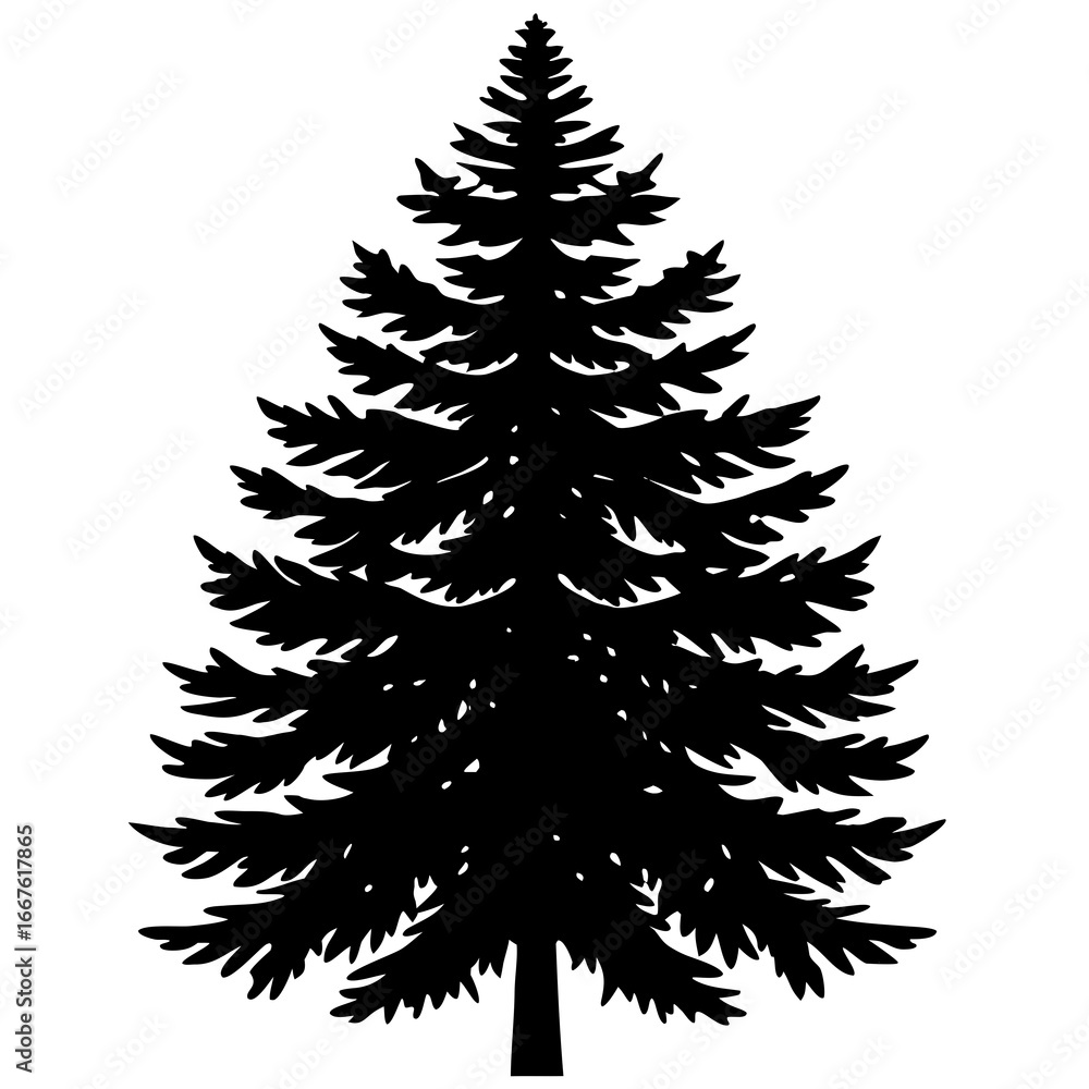 Obraz premium Black Silhouette of a Tall Pine Tree on a White Background evergreen conifer