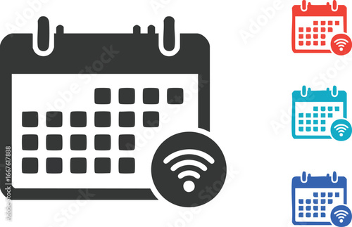 Calendar with WiFi Symbol Icon wireless internet schedule date time appointment reminder