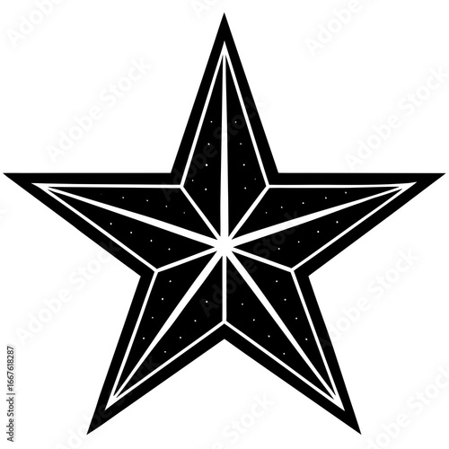 Black and white geometric five-pointed star with internal divisions and dots symbol shape