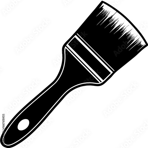 Black Silhouette of a Paint Brush with Bristles and Handle painting tool