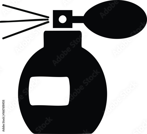 Classic perfume bottle with atomizer spray icon Black fragrance sprayer silhouette isolated on a