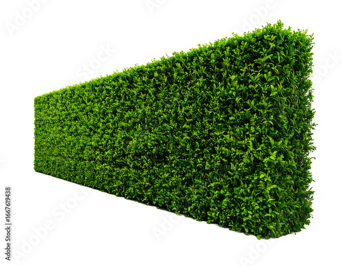Isolated green hedge with a decorative sloped form.