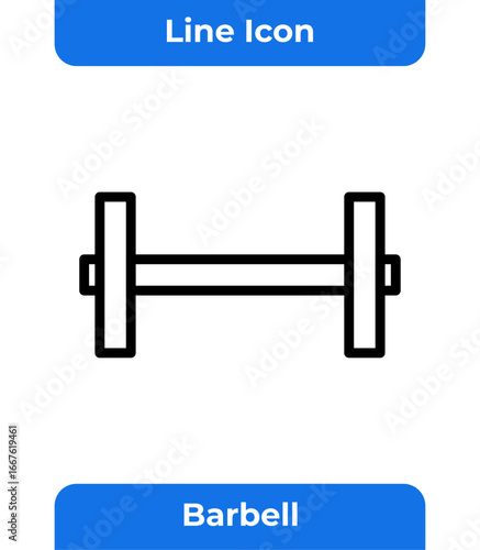 Barbell for Weight Lifting and Strength Training Vector Icon, Gym Equipment Line Art Graphic Element for Workout, Modern Exercise and Bodybuilding Design
