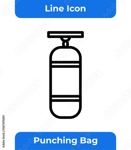 Punching Bag Line Icon Set. Thin line vector illustration of boxing equipment, martial arts training, fitness workout, sport exercise, gym gear, combat practice, and athletic outline pictogram