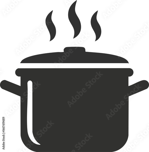 Cooking Pot with Steam Icon Vector hot food kitchen utensil cook boiling