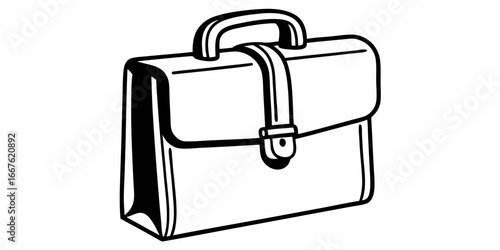 Illustration of a black and white briefcase with a handle and a strap closure design vector