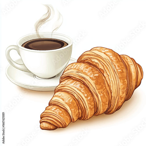 a pastry croissant with coffee