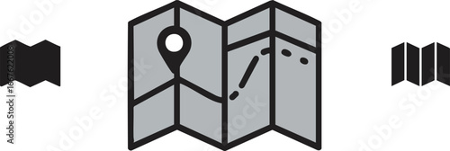 Folded Map with Location Marker route travel journey navigation direction destination paper