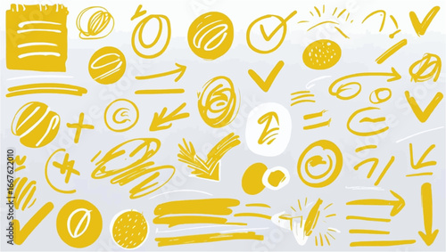 Doodles such as check marks and arrows, perfect for presentations, infographics, and educational materials needing visual elements.