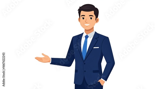 Smiling Businessman Presenting, White Background