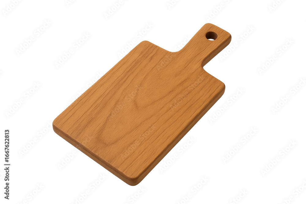 Fototapeta premium Empty wooden cutting board with handle on transparent background