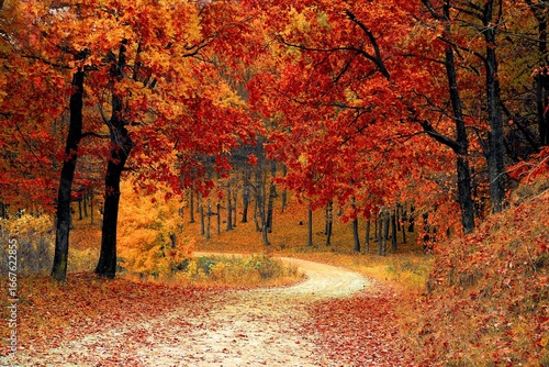 紅葉の中の山道