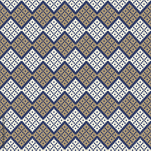 Earthy Tone Traditional Embroidery Art Abstract with Pixel Art Designs for Textile Print