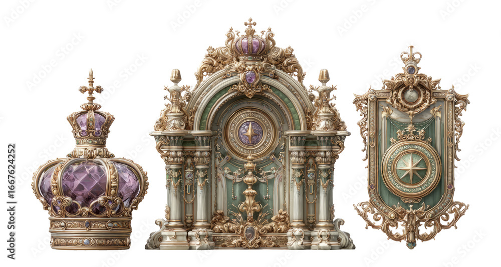 Fototapeta premium Ornate Crown and Decorative Clock with Intricate Design Elements